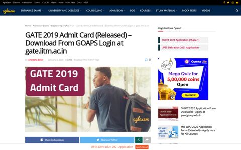 GATE 2019 Admit Card (Released) - Download From GOAPS ...