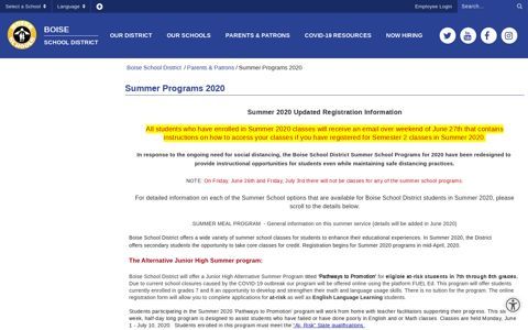 Summer Programs 2020 - Boise School District