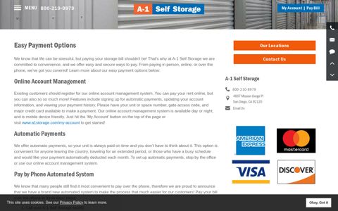 Payment Options | A-1 Self Storage
