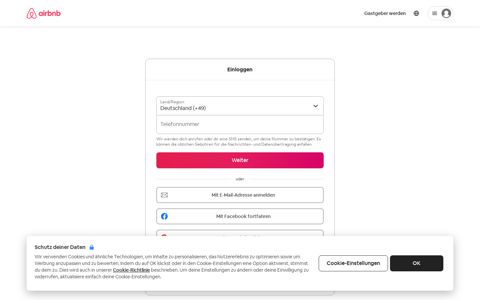 Einloggen/Registrieren - Airbnb