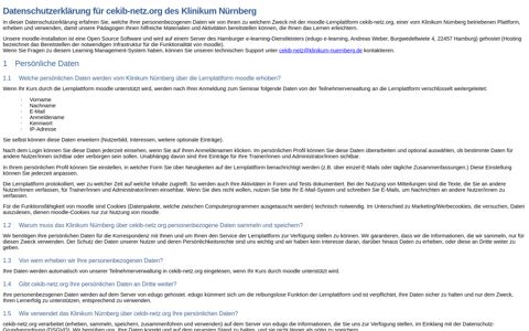 Datenschutzerklärung für cekib-netz.org des Klinikum Nürnberg