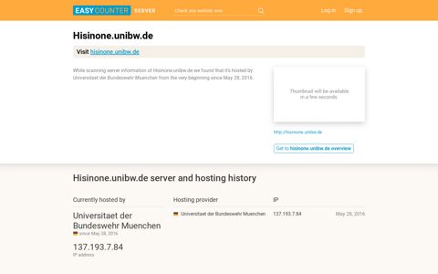 Hisinone.unibw.de server and hosting history - Easy Counter