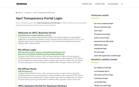 Hpcl Transparency Portal Login ❤️ One Click Access