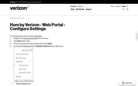 Hum by Verizon - Web Portal - Configure Settings