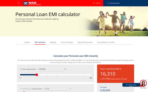 Personal Loan EMI Calculator - Kotak Mahindra Bank