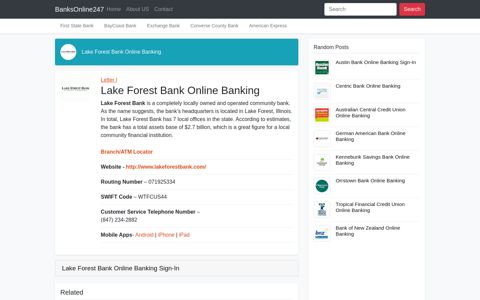 Lake Forest Bank Online Banking - Information