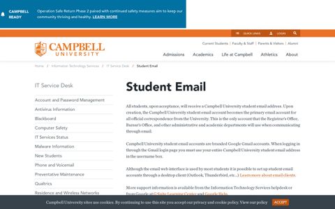 Student Email Accounts | IT Services | Campbell University