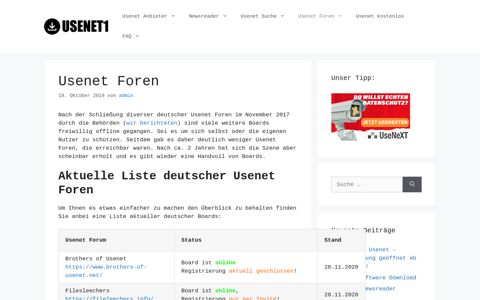 Usenet Foren - Liste aktueller deutscher Usenet Boards