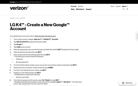 LG K4 - Create a New Google Account | Verizon