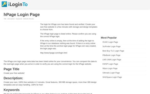 hPage Login - hPage.com - Online Website Builder - iLoginto