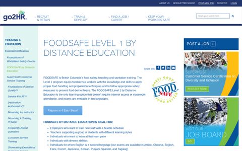 FOODSAFE Level 1 by Distance Education | Tourism Training ...