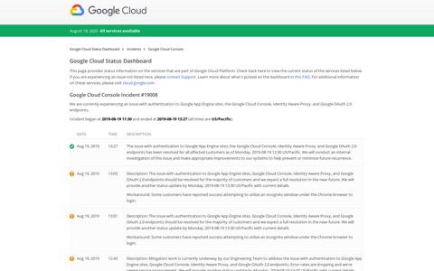 Google Cloud Status Dashboard