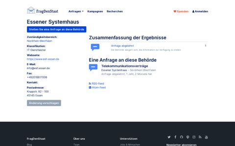 Essener Systemhaus - FragDenStaat