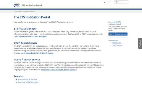 The ETS Institution Portal