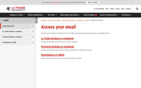 Access your email, Help and Support, La Trobe University