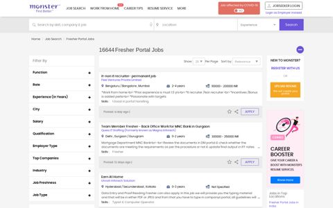 Fresher Portal Jobs - Monster India