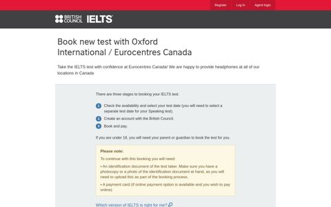 Book new test with Oxford International / Eurocentres Canada