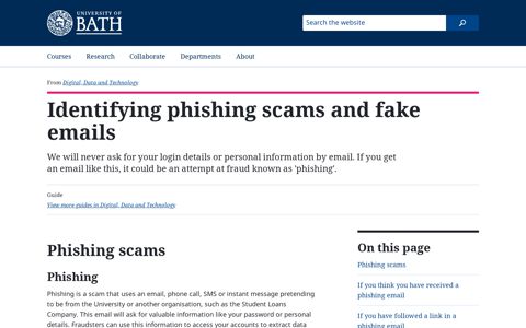 Identifying phishing scams and fake emails