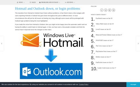 Hotmail and Outlook down, or login problems, Dec 2020