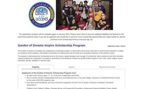 Garden of Dreams Inspire Scholarship Program