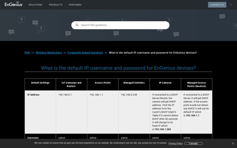 What is the default IP, username and password for EnGenius ...