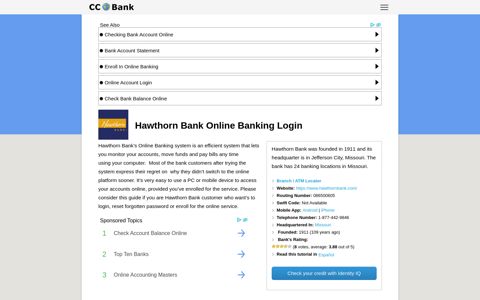 Hawthorn Bank Online Banking Login - CC Bank