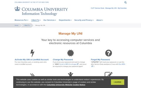 Manage My UNI | Columbia University Information Technology