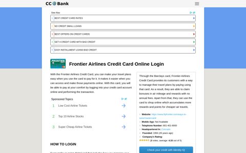 Frontier Airlines Credit Card Online Login - CC Bank