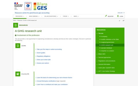 A GHG research unit - ADEME - Bilans GES Site