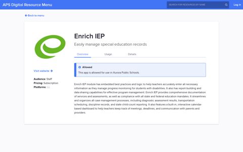 Enrich IEP - APS Digital Resource Menu
