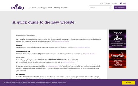 A quick guide to the new website - Equity