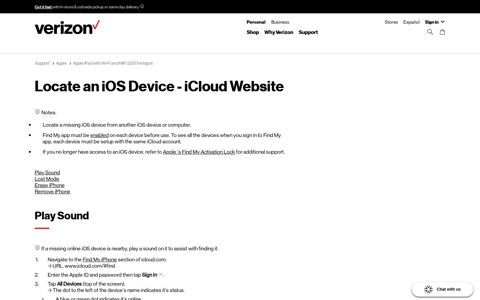 Locate an iOS Device - iCloud Website | Verizon