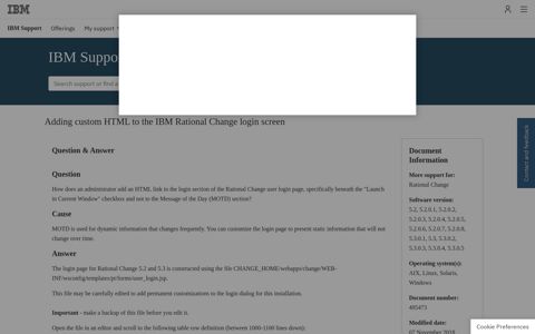 Adding custom HTML to the IBM Rational Change login screen