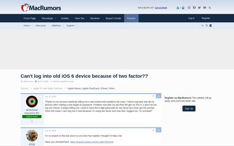 Can't log into old iOS 6 device because of two factor ...