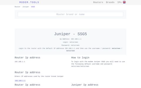 Juniper SSG5 Default Router Login and Password