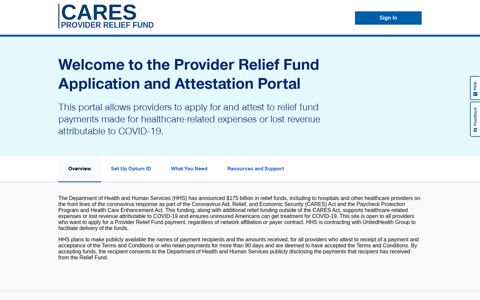 Provider Relief Fund Application and Attestation Portal