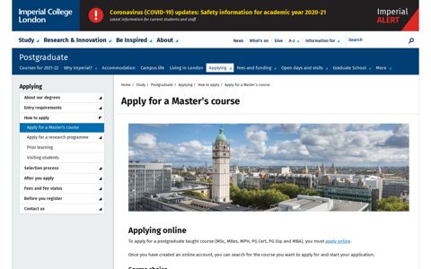 Apply for a Master's course | Study | Imperial College London