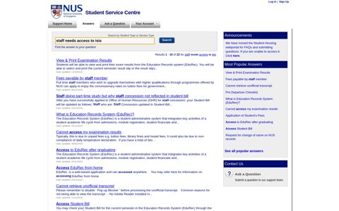 staff needs access to isis - Find Answers - NUS