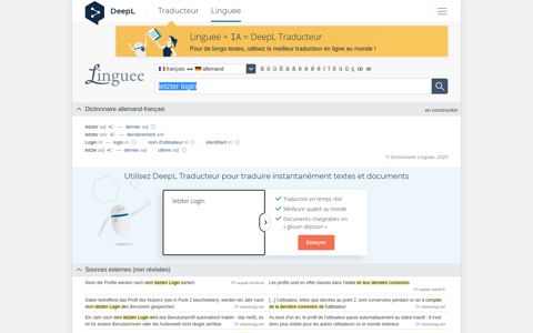 letzter Login - Traduction en français – dictionnaire Linguee