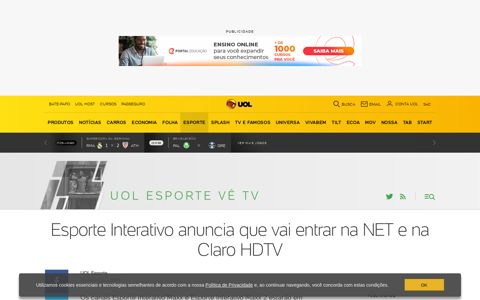 Esporte Interativo anuncia que vai entrar na NET e na Claro ...