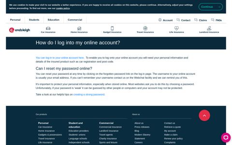 How do I log into my online account? | Endsleigh