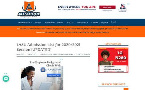 LASU Admission List 2020/2021 Academic Session - Allschool