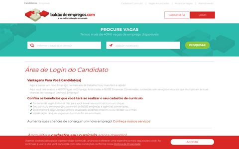 Área de Login do Candidato - Balcão de Empregos.com