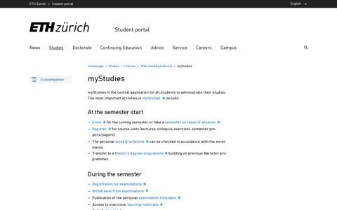 myStudies – Student portal | ETH Zurich