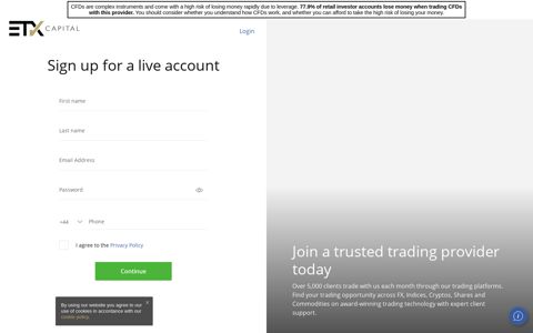 Sign up for a live account - ETX Capital