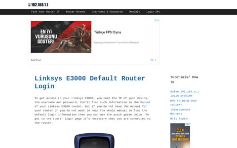 Linksys E3000 - Default login IP, default username & password