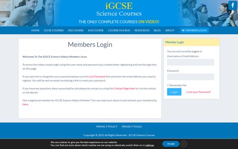 Members Login - iGCSE Science Courses