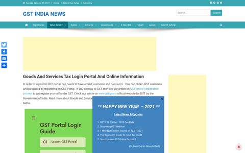 GST Portal Login and Online Information on on GST in India