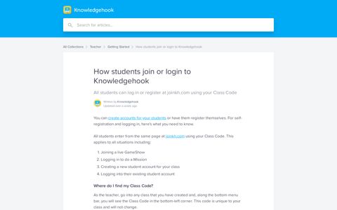 How students join or login to Knowledgehook ...
