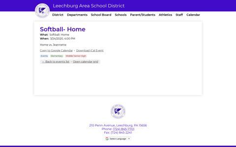 Softball- Home | Leechburg Area School District